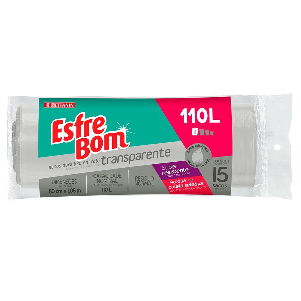 Saco de Lixo em Rolo com Fundo Reforçado Transparente 110L EsfreBom Bettanin 15 Unidades - 1
