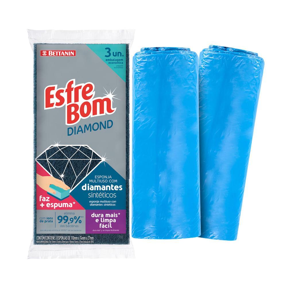 Saco de Lixo em Rolo com Fundo Reforçado Azul 30L com Kit Esponja Multiuso Diamond EsfreBom Bettanin - 2