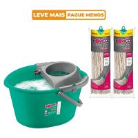 Kit Balde Plástico com Escorredor 14L Noviça + 2 Refil Mop Esfregão Algodão para Uso Interno - 1