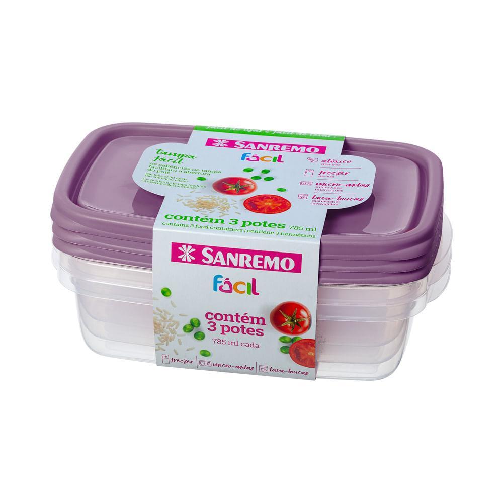 Kit 3 Potes Plásticos 785ML Fácil Sanremo - 1