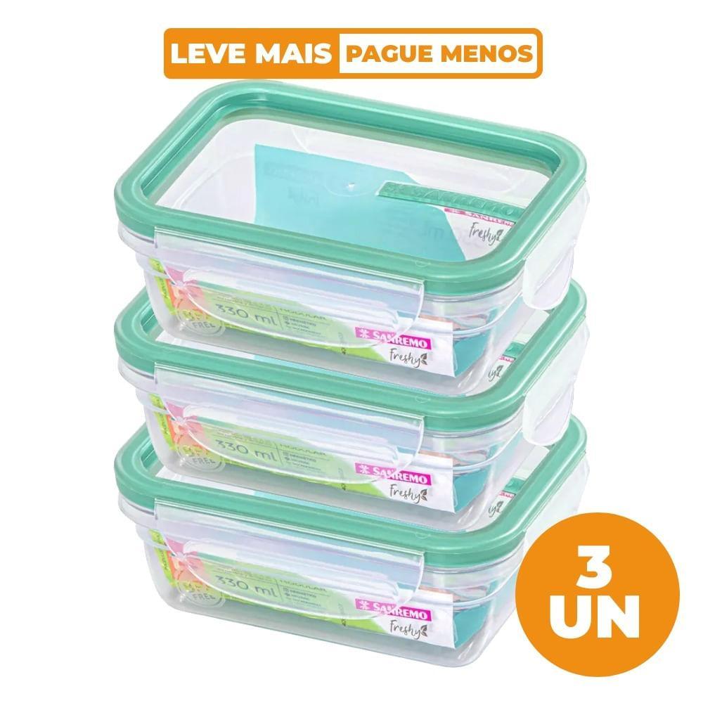 Kit 3 Potes Plásticos com Travas Herméticos Verde Menta 330ml Freshy Sanremo - 1