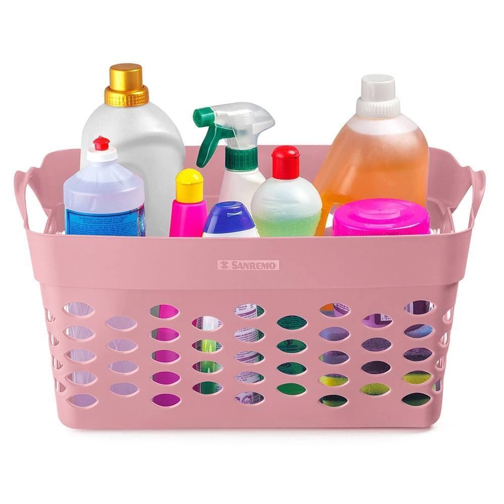 Kit 3 Cestos Organizadores Retangular Plástico Rosa 22L Moolti Sanremo - 4