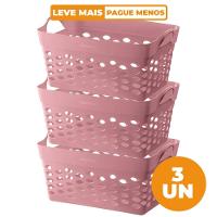 Kit 3 Cestos Organizadores Retangular Plástico Rosa 22L Moolti Sanremo - 1