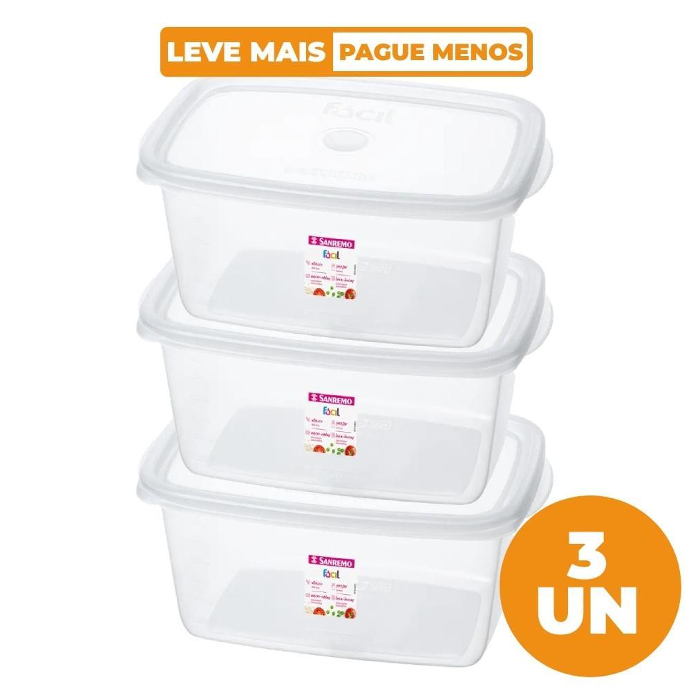 Kit 3 Potes Plásticos Retangulares Fácil Cristal 1,4L Sanremo - 1