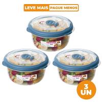 Kit 3 Potes Plásticos Redondos Herméticos Azul 1,1L Flor Sanremo - 1