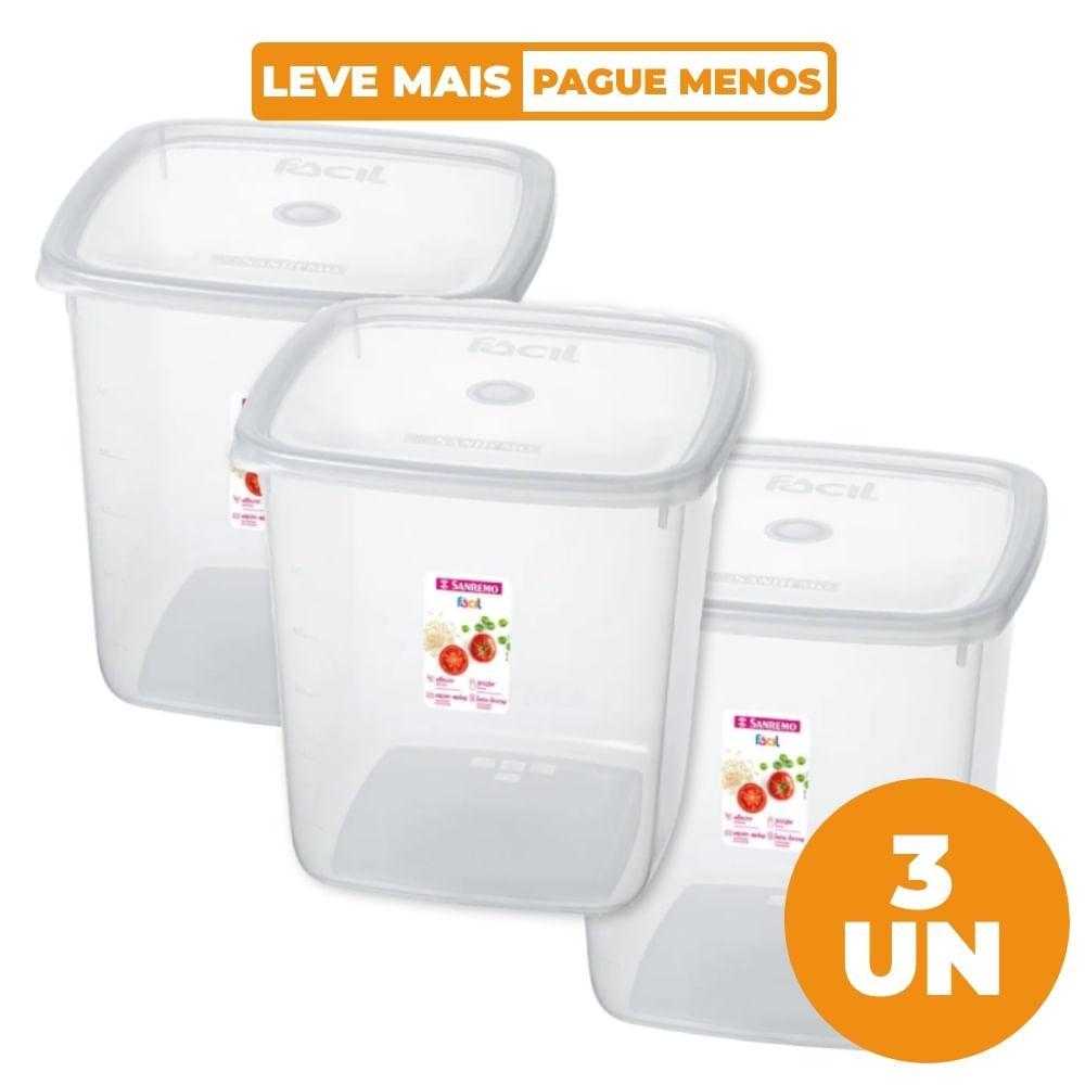 Kit 3 Potes Plásticos Quadrados Fácil Cristal 7L Sanremo - 1