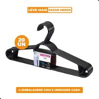 Kit Cabide Plástico Adulto 40cm Preto Easy Sanremo 20 Unidades - 1