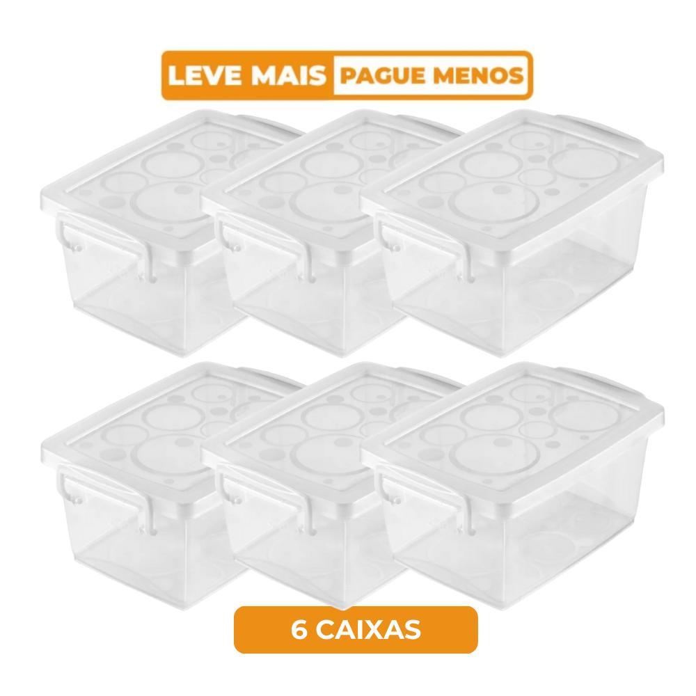 Kit 6 Caixa Organizadora Plástica com Trava e Alça Cristal 400ml Bel Ordene - 1