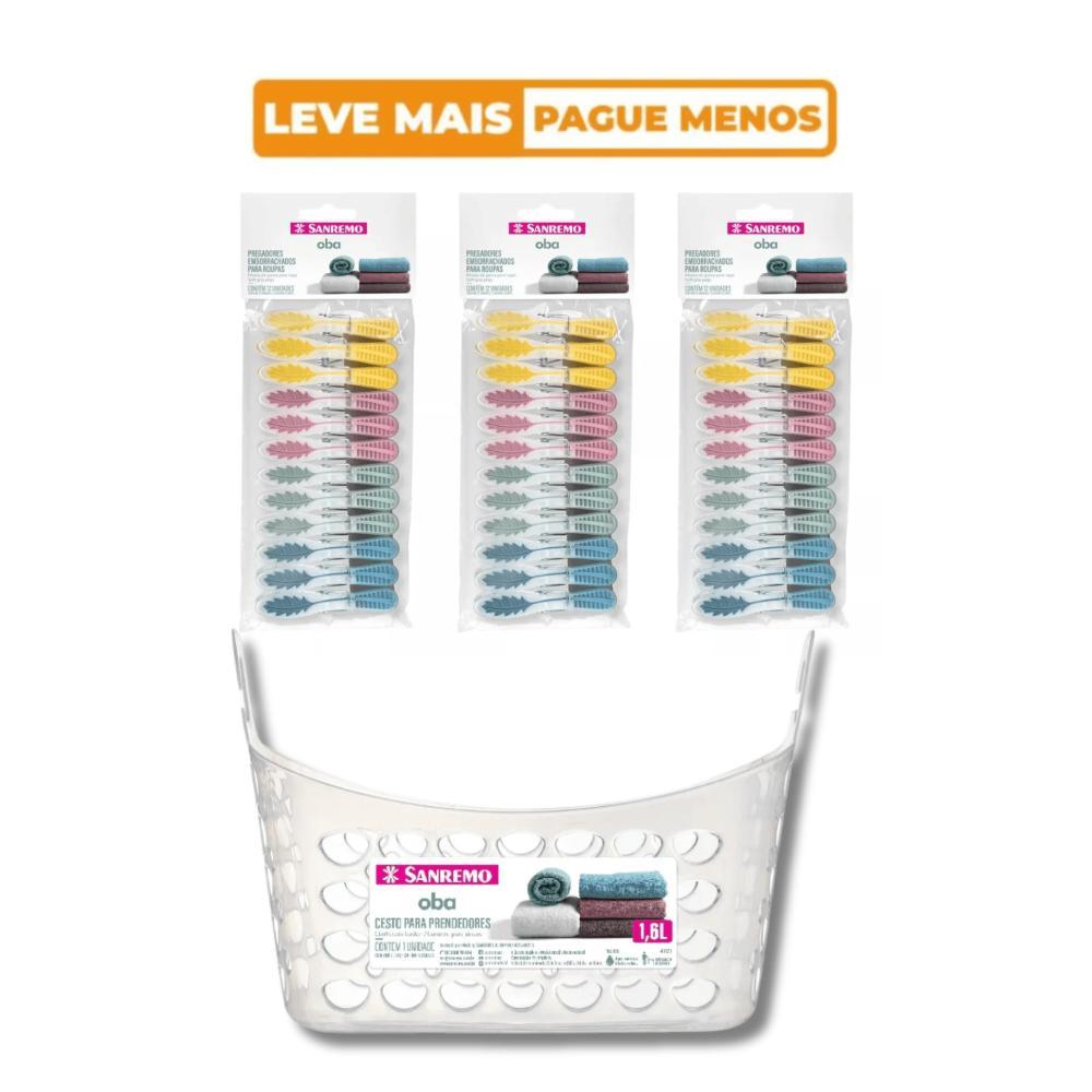 Kit Cesto e 36 Prendedores Pregadores De Roupa Emborrachado Sanremo - 1