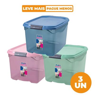 Kit 3 Caixas Organizadoras 29L Coloridas Flex Sanremo
