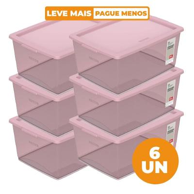Kit 6 Caixas Organizadoras Plásticas 30L Rosé Ordene