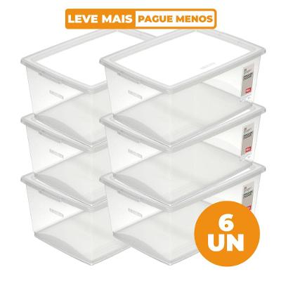 Kit 6 Caixas Organizadoras Plásticas 30L Cristal Ordene