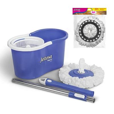 Kit Mop Fit de Microfibra Balde 8L Azul + Refil Extra Jeitosa Bettanin