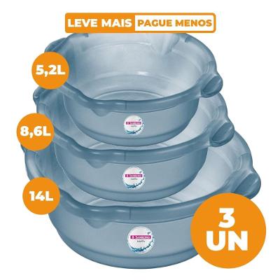 Kit 3 Bacias Plásticas Azul Tamanhos Variados Hydrus Sanremo
