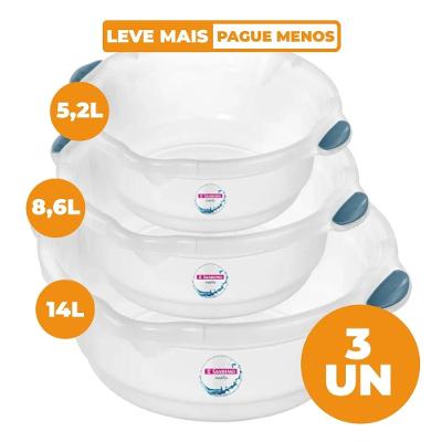 Kit 3 Bacias Plásticas Transparentes Tamanhos Variados Hydrus Sanremo
