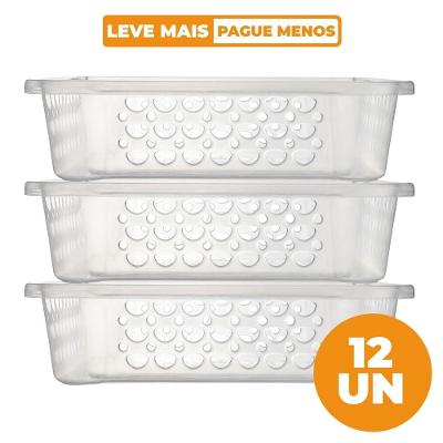 Kit 12 Cestas Empilháveis Plástico Transparente 3,3L Moolti Sanremo