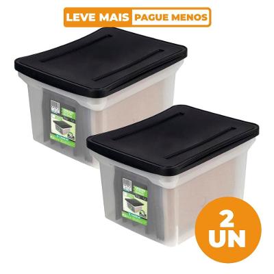 Kit 2 Caixas Organizadoras Arquivo Larga Empilhável Cristal Ordene