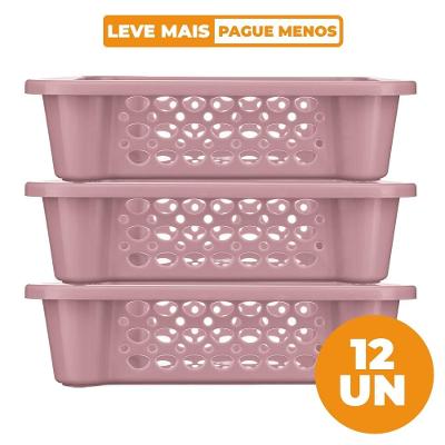 Kit 12 Cestas Empilháveis Plástico Rosa 3,3L Moolti Sanremo