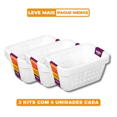 Kit 12 Cesto Organizador Plástico com Furação Branco 3L Log Ordene