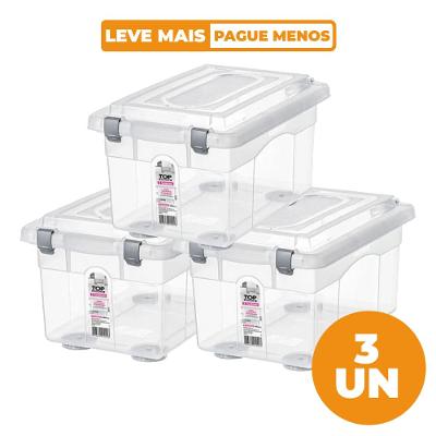 Kit 3 Caixas Organizadoras Plásticas Transparentes 4,3L Top Stock Sanremo