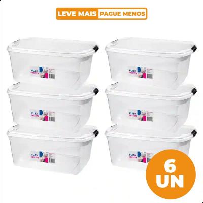 Kit 6 Caixas Organizadoras Transparentes 48L Flex Sanremo