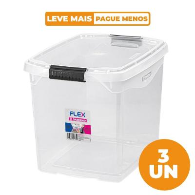 Kit 3 Caixas Organizadoras Plásticas Transparente 11L Flex Sanremo