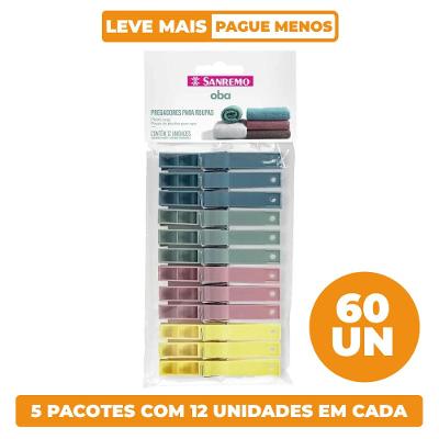 Prendedor de Roupa Colorido Plástico Oba Sanremo 60 Unidades