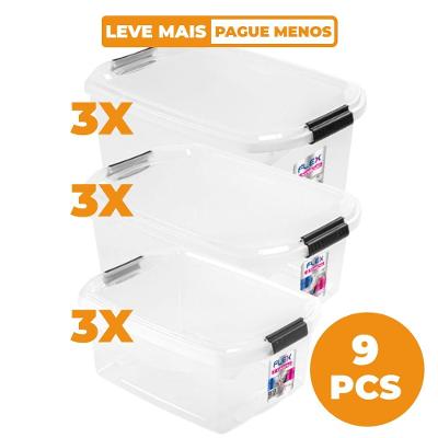 Kit 9 Caixas Organizadoras 11L, 20L e 29L Transparente Flex Sanremo
