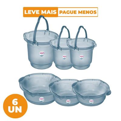 Kit 3 Bacias e 3 Baldes Variados Hydrus Azul Sanremo