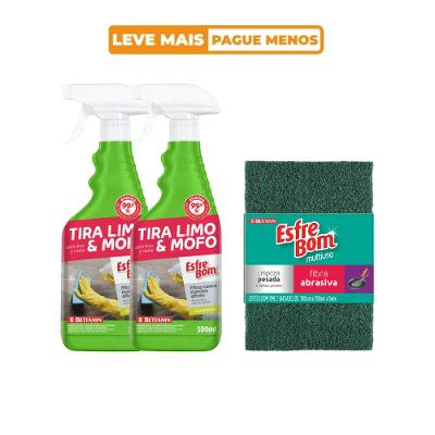 Kit 2 Tira Limo e Mofo + 3 Esponjas Abrasivas Limpeza Pesada Esfrebom Bettanin