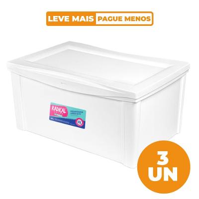 Kit 3 Caixas Organizadoras Alta Branca 65L Radical Color Ordene