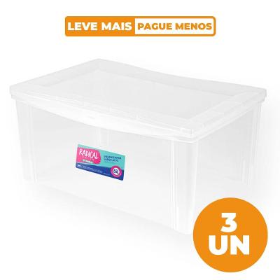 Kit 3 Caixas Organizadoras Alta Cristal 65L Radical Color Ordene