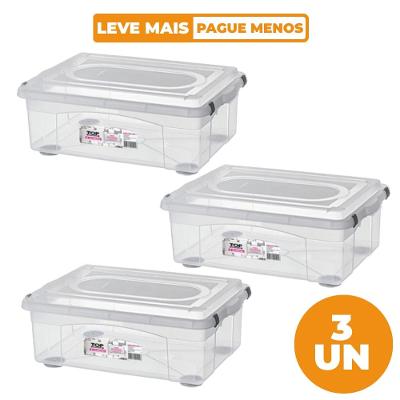 Kit Caixa Organizadora Transparente 42L 3 unidades Top Stock Sanremo