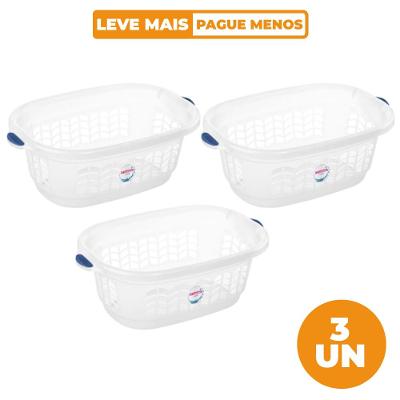 Kit Cesto Plástico Organizador Lavanderia 32L com 3 Unidades Sanremo