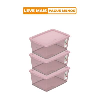 Kit 3 Caixa Organizadora Plástica Rosé 15L My Closet Ordene
