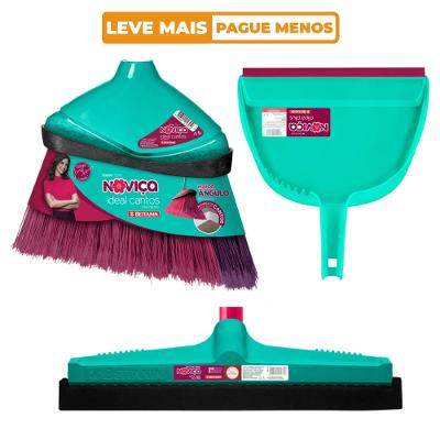 Kit 3 Peças Sem Cabo, Vassoura, Rodo 30cm e Pá de Lixo Clipá Noviça Bettanin