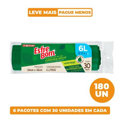 Kit 180 Saco de Lixo em Rolo Oxibiodegradável com Fundo Reforçado 6L EsfreBom Bettanin