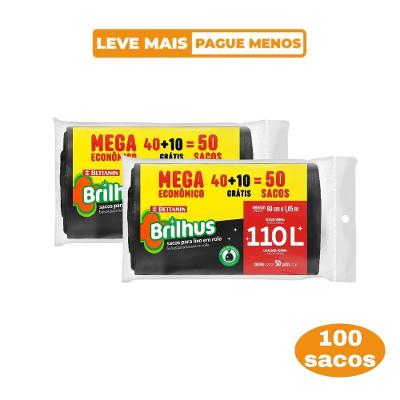 Saco de Lixo em Rolo 110L Mega Econômico Brilhus Bettanin 100 Unidades