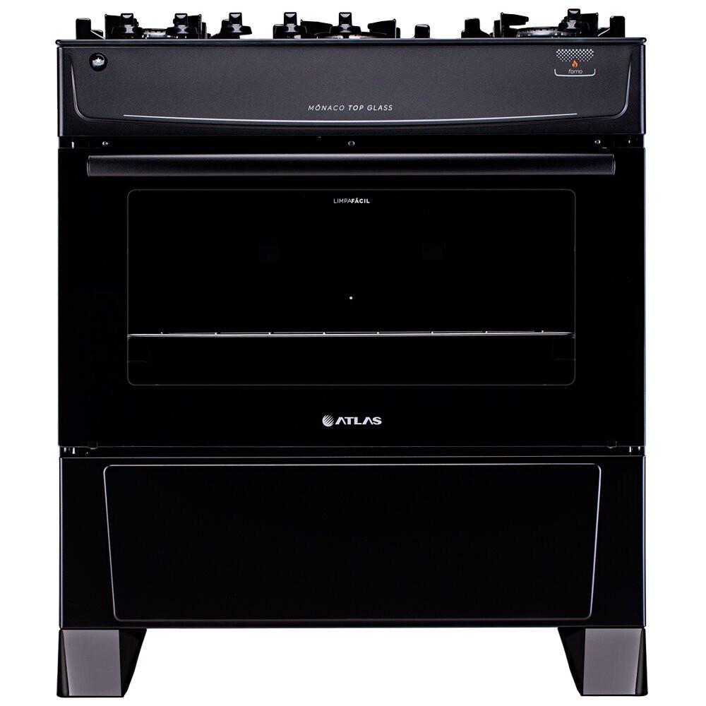 Fogão a Gás de Piso 5 Bocas Atlas Mônaco Top Glass Mesa de Vidro Preto - 1