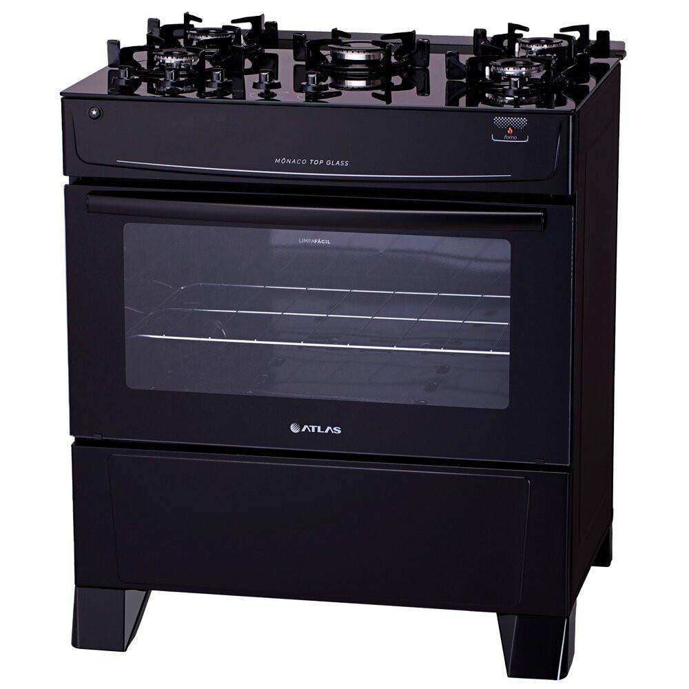 Fogão a Gás de Piso 5 Bocas Atlas Mônaco Top Glass Mesa de Vidro Preto - 2