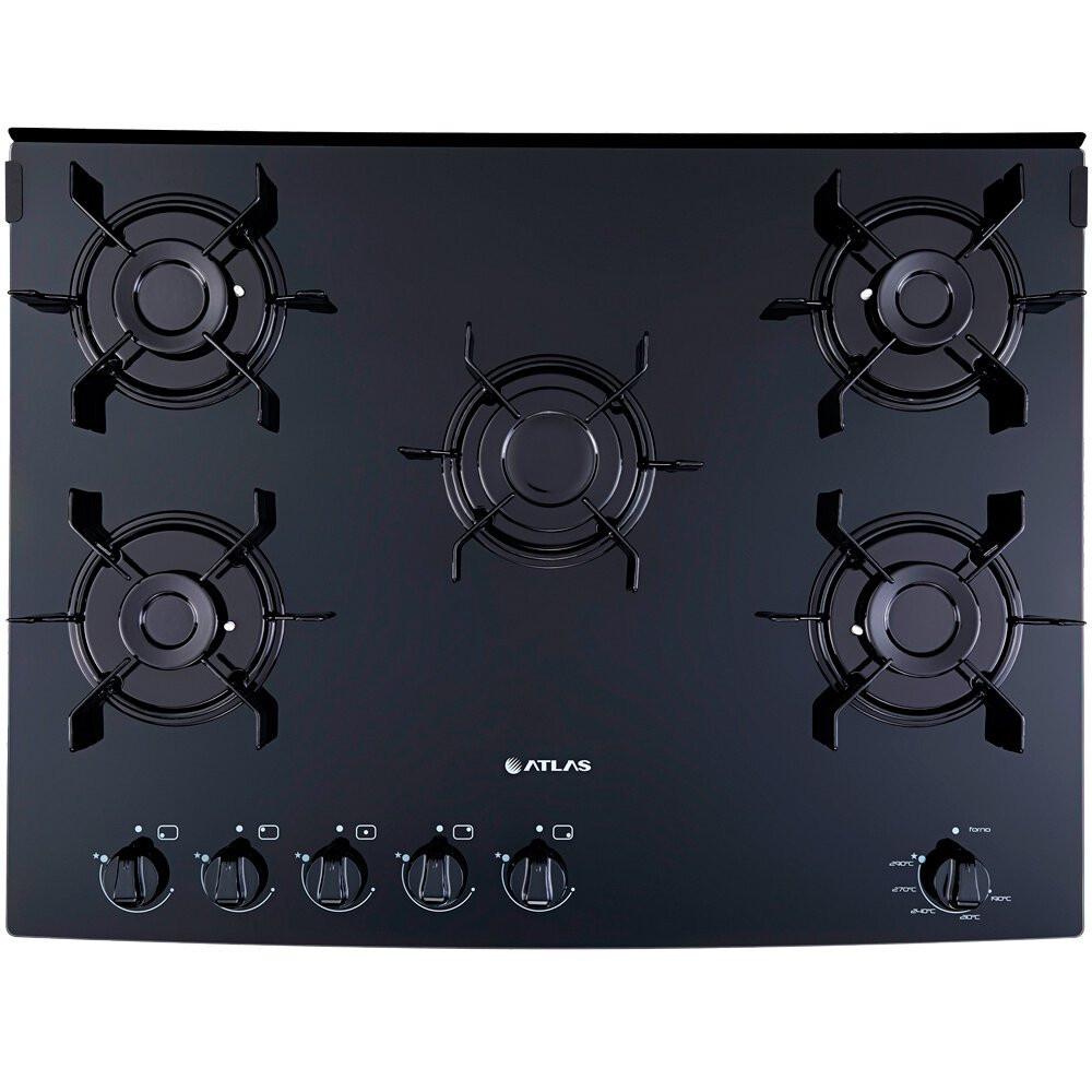 Fogão a Gás de Piso 5 Bocas Atlas Mônaco Top Glass Mesa de Vidro Preto - 6