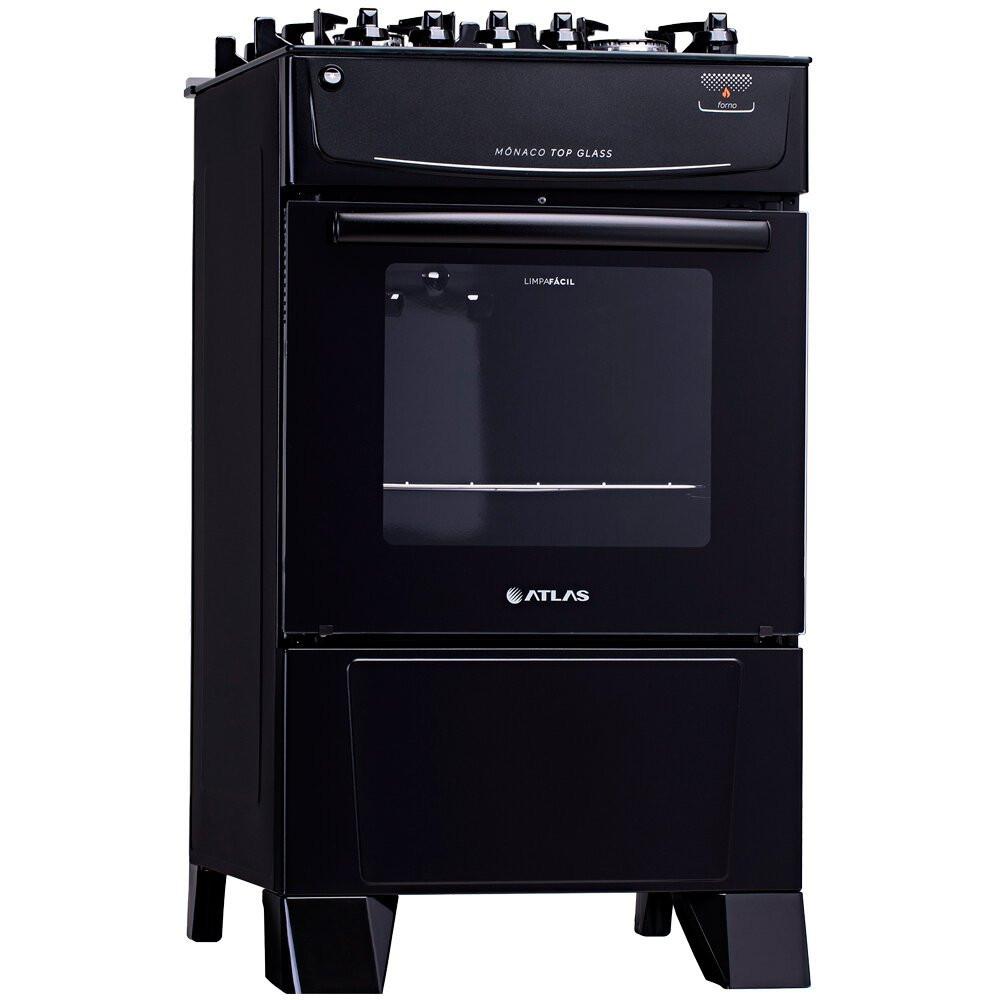 Fogão a Gás de Piso 4 Bocas Atlas Mônaco Top Glass Mesa de Vidro Preto - 2