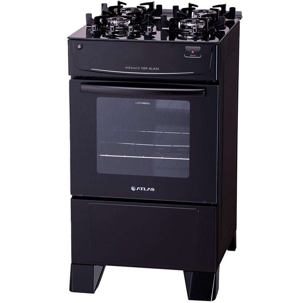 Fogão a Gás de Piso 4 Bocas Atlas Mônaco Top Glass Mesa de Vidro Preto - 3