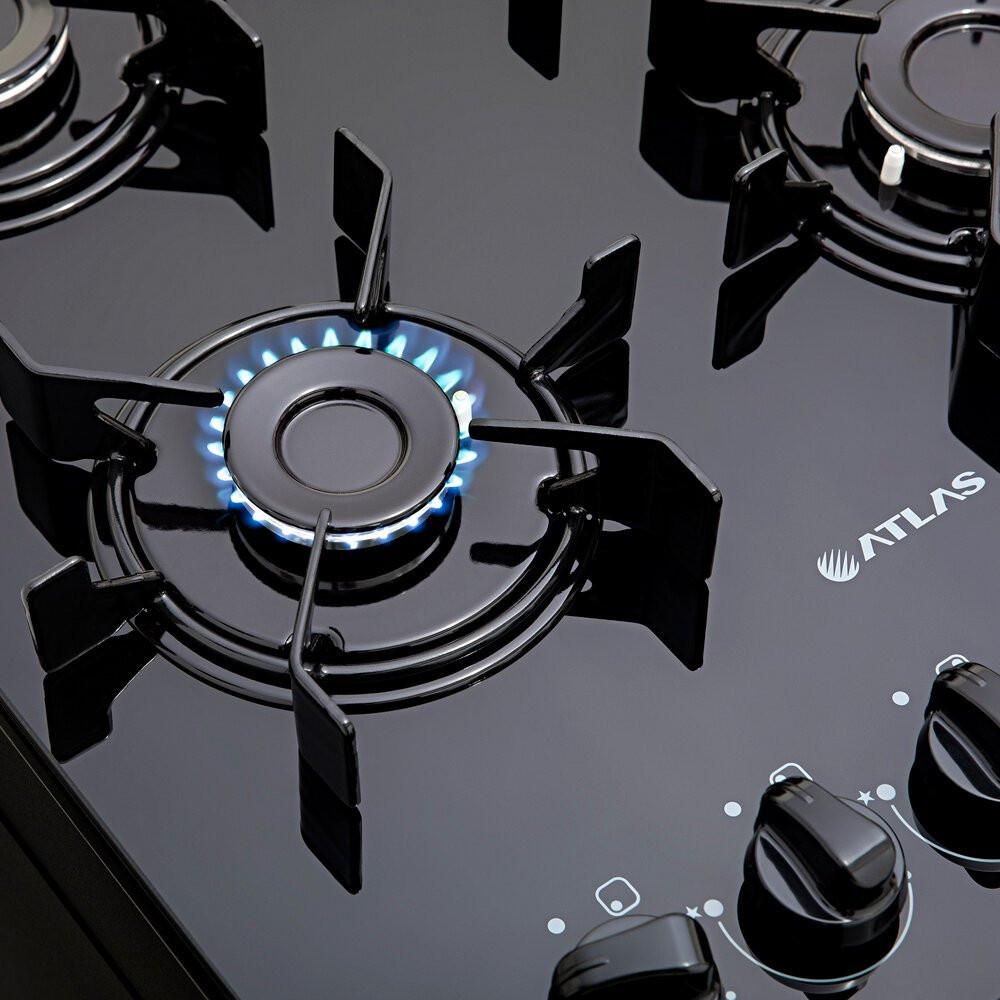 Fogão a Gás de Piso 4 Bocas Atlas Mônaco Top Glass Mesa de Vidro Preto - 7