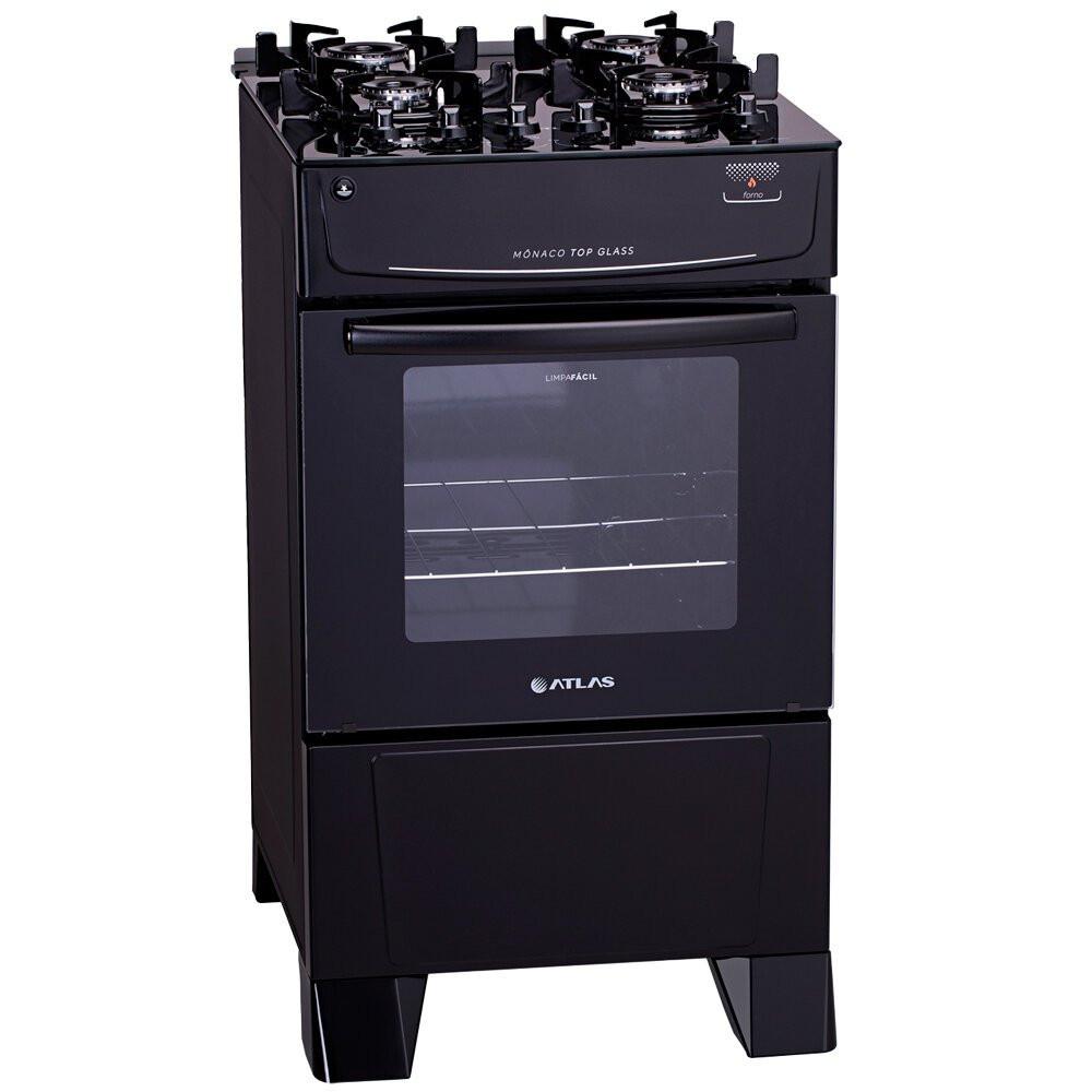 Fogão a Gás de Piso 4 Bocas Atlas Mônaco Top Glass Mesa de Vidro Preto - 10
