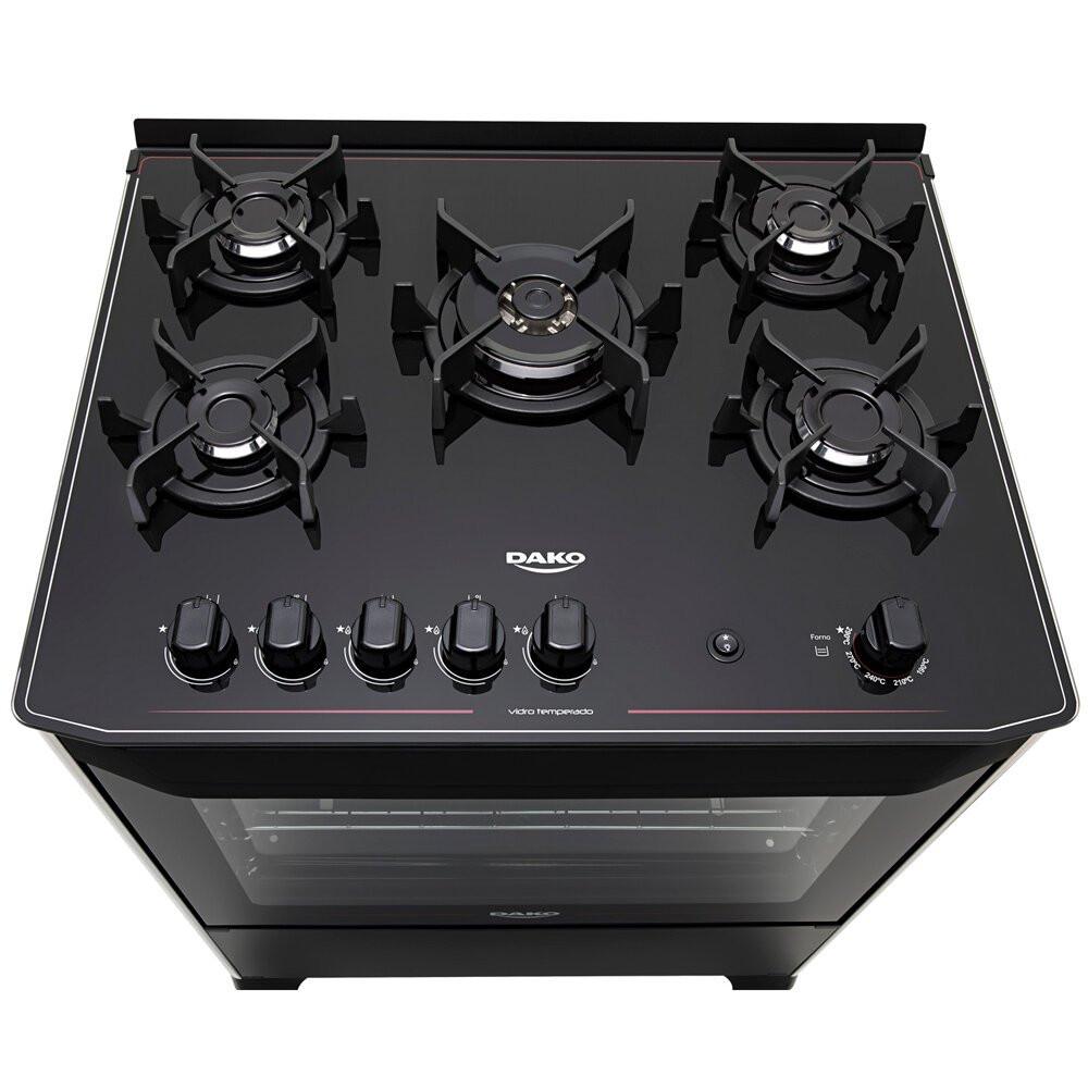 Fogão a Gás de Piso 5 Bocas Dako Magister Mesa de Vidro Preto - 7