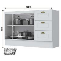 Balcão para Pia 120 cm 2 Portas 3 Gavetas Americana C353 Henn - 3