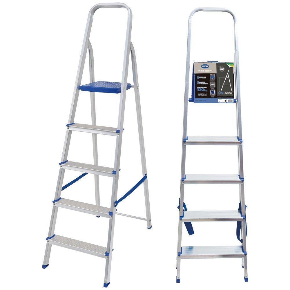 Escada de Alumínio 5 Degraus com Fita de Segurança Mor - 3