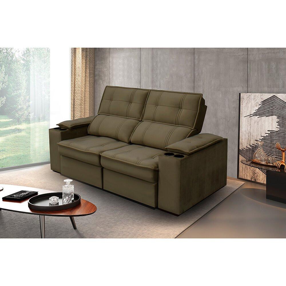 Sofá 2,54 Metros Reclinável Gralha Azul Ferrara, Veludo - 3016 - 5