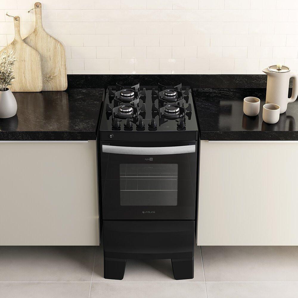Fogão 4 Bocas Preto com Mesa de Vidro Atlas Agile Up Bivolt - 3